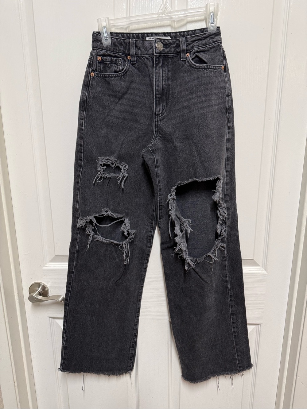 Black Distressed Boyfriend Jeans with Ripped Knees